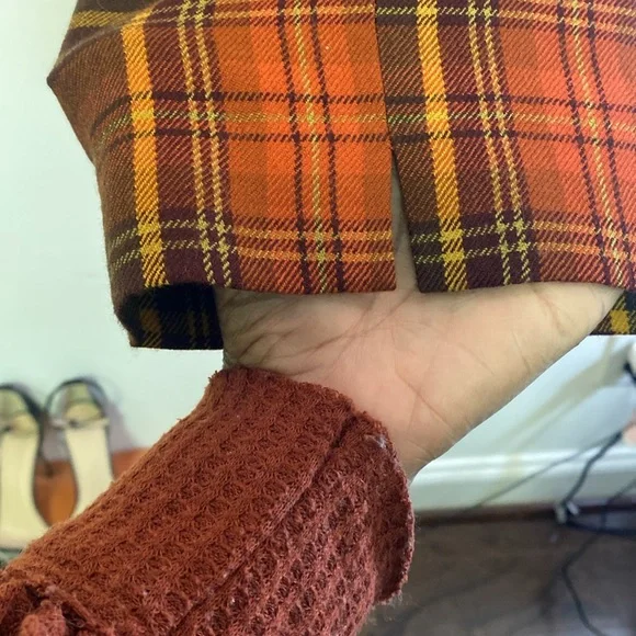 Vintage Cutti Wool Blend Plaid Pants- Brown, Orange, & Yellow Partially Lined. - Picture 6 of 16